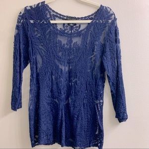 Willi Smith Navy Sheer Top, Small